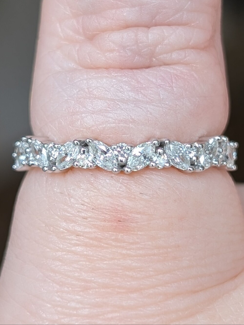 14K White Gold Marquis And Round Cut Diamond Half Eternity Ring
